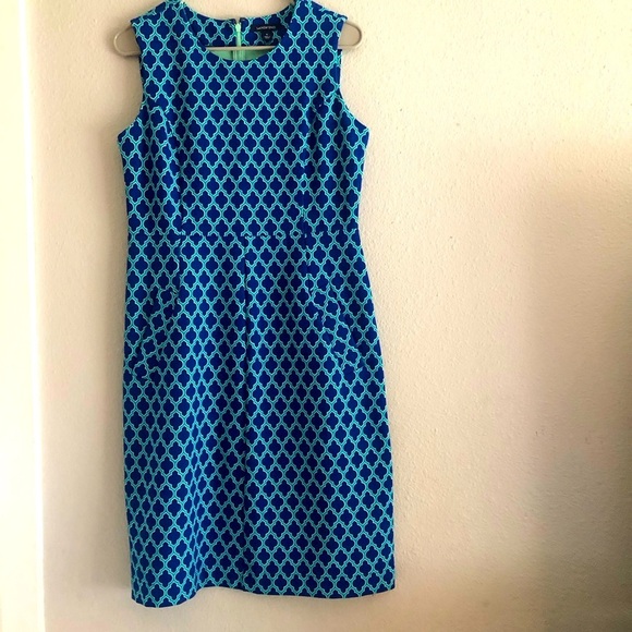 Lands' End Royal Teal Blue Quatrefoil Ponte Stretch Sheath Dress NEW size 6 - Picture 2 of 14